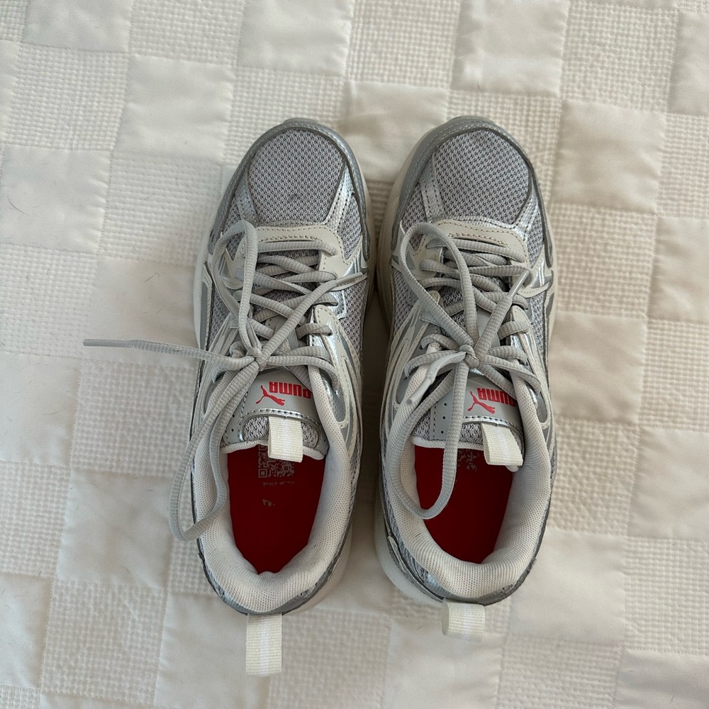 Puma Silver and White Athletic Shoes
